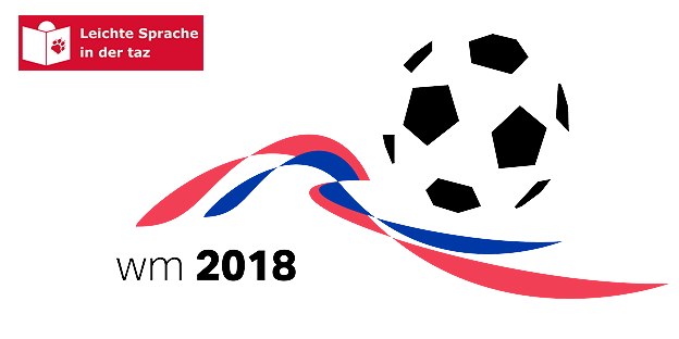 Eine Zeichnung zeigt einen Fußball, darunter ist eine geschwungene Linie und dort steht WM 2018 Eine Zeichnung zeigt einen Fußball, darunter ist eine geschwungene Linie und dort steht WM 2018