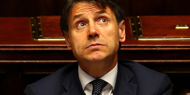 Der italienische Primierminister Giuseppe Conte im Parlament in Rom Der italienische Primierminister Giuseppe Conte im Parlament in Rom