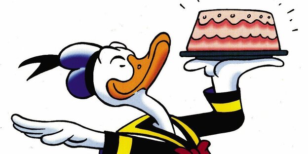 Donald Duck trägt eine Torte Donald Duck trägt eine Torte