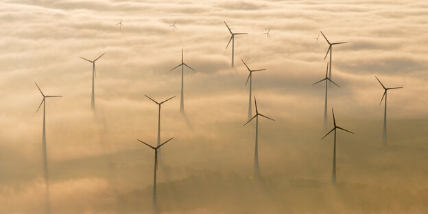 Windräder im Nebel