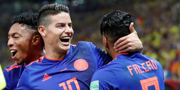 James Rodriguez aus Kolumbien jubelt nach dem Gewinn des Spiel mit 0:3 James Rodriguez aus Kolumbien jubelt nach dem Gewinn des Spiel mit 0:3