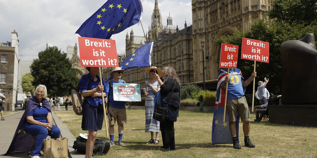 Brexit-Gegner mit Transparenten vor Houses of Parliament Brexit-Gegner mit Transparenten vor Houses of Parliament