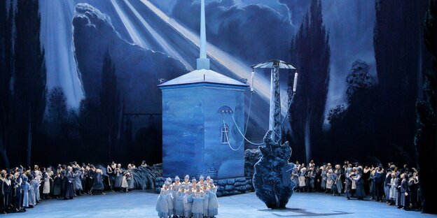 Der Chor auf der blauen Bühne von Neo Rauch Der Chor auf der blauen Bühne von Neo Rauch