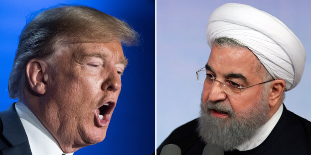 Ein BIldzusammenschnitt von US-Präsident Donald Trump und dem iranischen Präsidenten Hassan Ruhani Ein BIldzusammenschnitt von US-Präsident Donald Trump und dem iranischen Präsidenten Hassan Ruhani