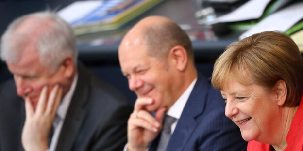 Kanzlerin Angela Merkel, Innenminister Horst Seehofer, Finanzminister Olaf Scholz Kanzlerin Angela Merkel, Innenminister Horst Seehofer, Finanzminister Olaf Scholz