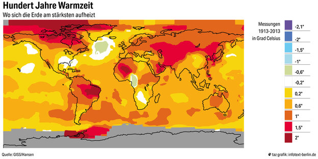Eine Grafik zeigt, wo sich die Erde am stärksten aufheizt Eine Grafik zeigt, wo sich die Erde am stärksten aufheizt
