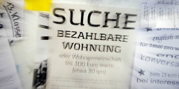 Aushang am Schwarzen Brett: Wohnung gesucht