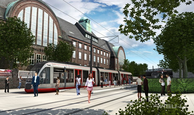 Eine Computerillustration zeigt die einst geplante Stadtbahn in Hamburg. Eine Computerillustration zeigt die einst geplante Stadtbahn in Hamburg.
