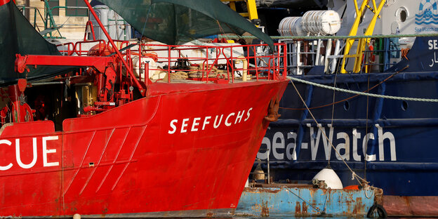 Das Rettungsschiff Seefuchs liegt im Hafen von Valetta Das Rettungsschiff Seefuchs liegt im Hafen von Valetta