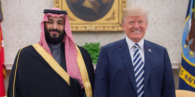 Doppelporträt mit saudischem Kronprinzen Mohammed bin Salman und Donald Trump Doppelporträt mit saudischem Kronprinzen Mohammed bin Salman und Donald Trump