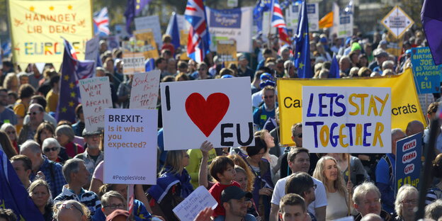 ein großer Demo mit vielen Pro-EU-Transparenten ein großer Demo mit vielen Pro-EU-Transparenten