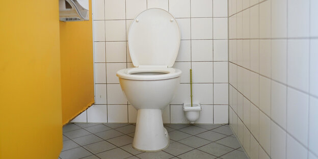 Blick in die Kabine einer Schultoilette Blick in die Kabine einer Schultoilette