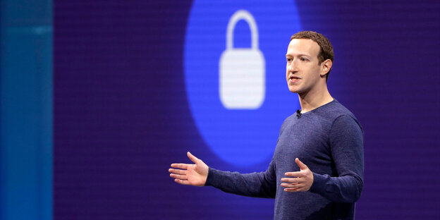 Mark Zuckerberg, Vorstandsvorsitzender von Facebook, spricht auf der Facebook-Entwicklungskonferenz F8 Mark Zuckerberg, Vorstandsvorsitzender von Facebook, spricht auf der Facebook-Entwicklungskonferenz F8