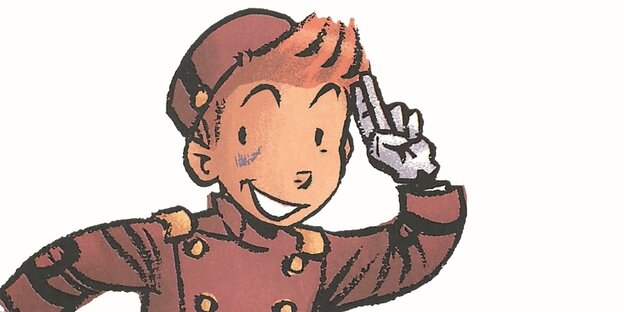Spirou hält eine Hand an den Kopf Spirou hält eine Hand an den Kopf