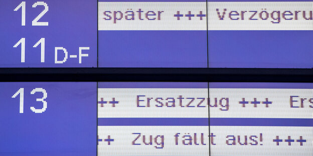 Anzeigetafel der Bahn mit Versätungen und ausfällen Anzeigetafel der Bahn mit Versätungen und ausfällen