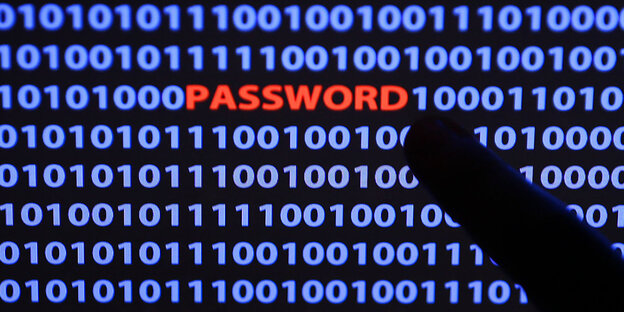 Ein Finger zeigt auf den Schriftzug "Password" auf einem Bildschirm Ein Finger zeigt auf den Schriftzug "Password" auf einem Bildschirm