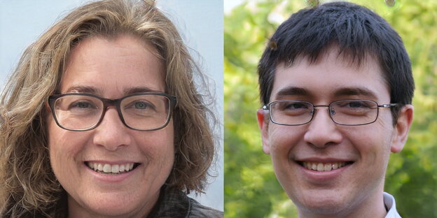 Ein weibliches und ein männliches Profil - beide mit Brille Ein weibliches und ein männliches Profil - beide mit Brille