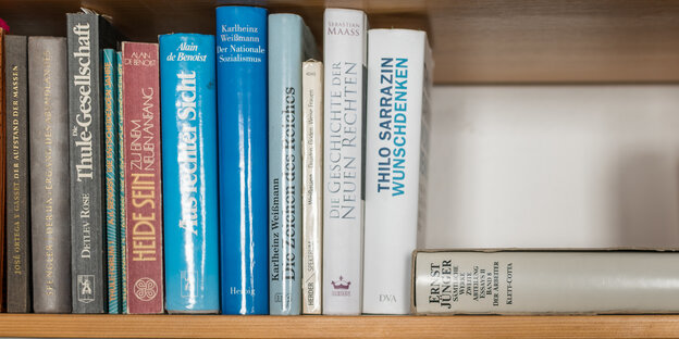 Blick in ein voll gestelltes Bücherregal. Blick in ein voll gestelltes Bücherregal.