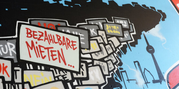 Ein Graffiti für bezahlbare Mieten am Kottbusser Tor in Berlin-Kreuzberg (Foto vom 07.06.2013). Ein Graffiti für bezahlbare Mieten am Kottbusser Tor in Berlin-Kreuzberg (Foto vom 07.06.2013).