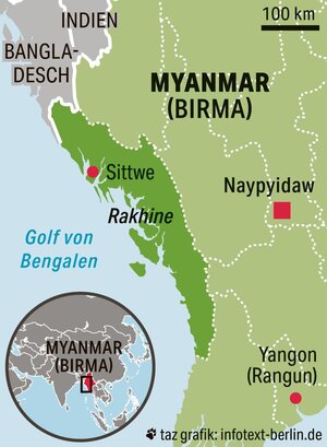 Eine Karte zeigt den Westen Myanmars Eine Karte zeigt den Westen Myanmars