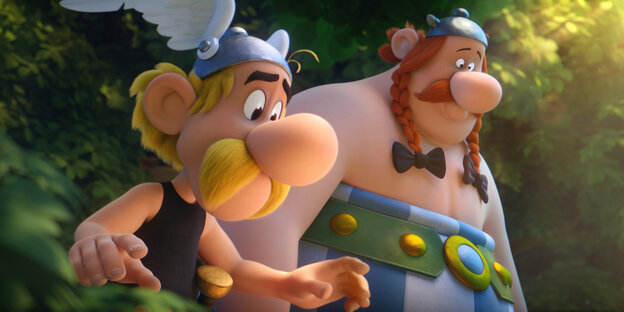 Ein Filmausschnitt mit den Hauptdarstellern Asterix und Obelix Ein Filmausschnitt mit den Hauptdarstellern Asterix und Obelix
