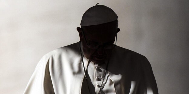 Papst Franziskus steht halb im Schatten Papst Franziskus steht halb im Schatten
