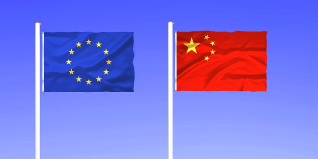 Die Fahnen Chinas und der EU Die Fahnen Chinas und der EU