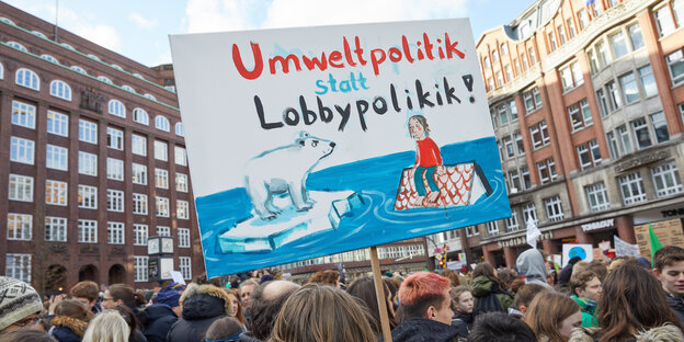 Demo, in der MItte ein Transparent: Umweltpolitik statt Lobbypolitik Demo, in der MItte ein Transparent: Umweltpolitik statt Lobbypolitik