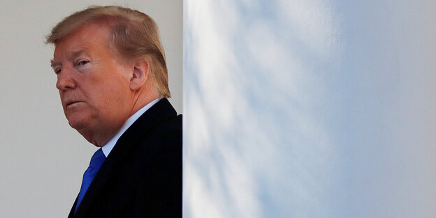 US-Präsident Donald Trump geht im Weißen aus an einer Säule vorbei US-Präsident Donald Trump geht im Weißen aus an einer Säule vorbei