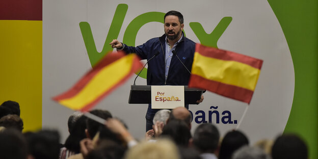 Vox-Chef Santiago Abascal bei einer Wahlkampfveranstaltung Mitte April in San Sebasstian Vox-Chef Santiago Abascal bei einer Wahlkampfveranstaltung Mitte April in San Sebasstian