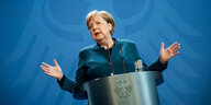 Bundeskanzlerin Angela Merkel (CDU), spricht bei einer Pressekonferenz nach einer Telefonkonferenz mit den Ministerpräsidenten der Länder über weitere Maßnahmen gegen die Ausbreitung des Coronavirus.
