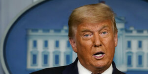 Donald Trump ist orange und schaut dumm.