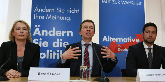 Ulrike Trebesius, Bernd Lucke und Andre Yorulmaz Ulrike Trebesius, Bernd Lucke und Andre Yorulmaz