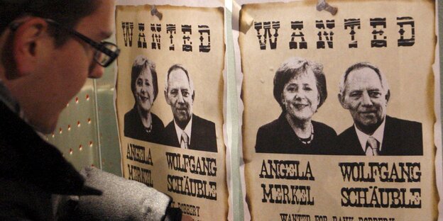 Steckbrief mit Merkel und Schäuble Steckbrief mit Merkel und Schäuble