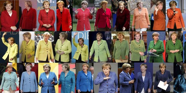 Fotomontage mit Motiven von Bundeskanzlerin Angela Merkel. Fotomontage mit Motiven von Bundeskanzlerin Angela Merkel.