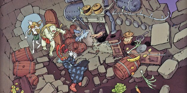 Bunte und chaotische Comic-Szene Bunte und chaotische Comic-Szene