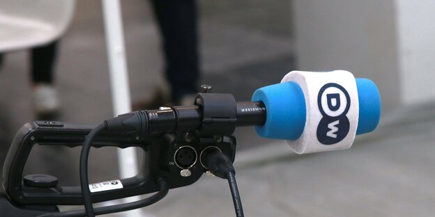 Microphone with the Deutsche Welle DW logo