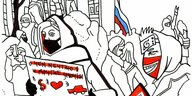 Zeichnung von protestierenden Russen