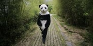Mensch in einem Pandakostüm