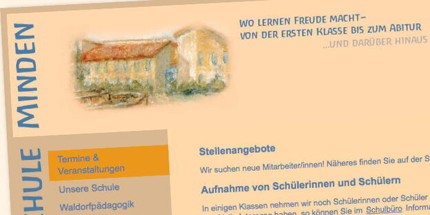Screenshot von der Website der Waldorfschule Minden Screenshot von der Website der Waldorfschule Minden