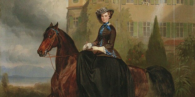 Gemälde zeigt Kaiserin Sisi auf einem Pferd sitzend