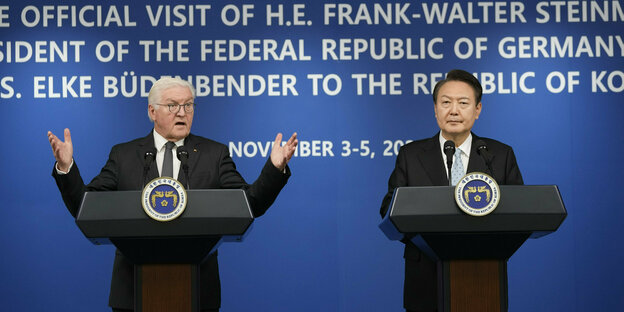 Bundespräsident Steinmeier spricht neben Südkoreas Präsident Yoon Suk Yeol