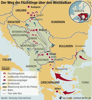 Grafische Darstellung der Fluchtwege über den Balkan. Grafische Darstellung der Fluchtwege über den Balkan.