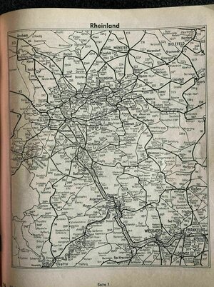 Seite aus dem Kursbuch mit Streckenverbindungen im Rheinland