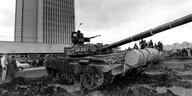Ein sowjetischer Panzer, Schwarz-weiß-Aufnahme