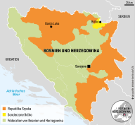 Eine Karte, die die Lage der Republika Srpska in Bosnien und Herzegowina darstellt