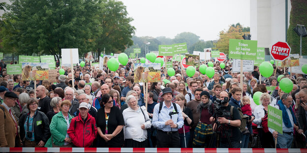 DemonstrantInnen des Marschs für das Leben halten Schilder und Ballons in die Luft, 2014 DemonstrantInnen des Marschs für das Leben halten Schilder und Ballons in die Luft, 2014