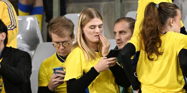 Schwedische Fans im Stadion.