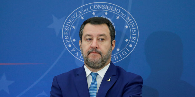Infrastructure Minister Salvini at a press conference.