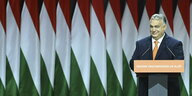 Viktor Orban hält eine Rede nach seiner Wiederwahl zum Parteivorsitzenden auf dem Wahlkongress der regierenden ungarischen Fidesz-Parte